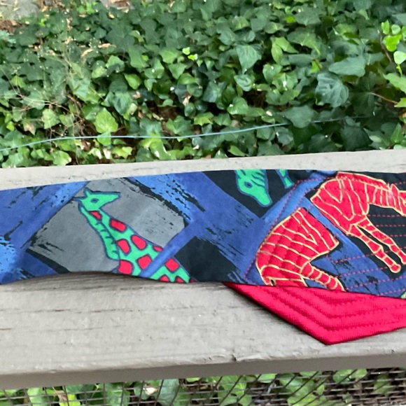 Blue red safari giraffe animals obi style upcycled wrap silk ties belt OS - Picture 8 of 15